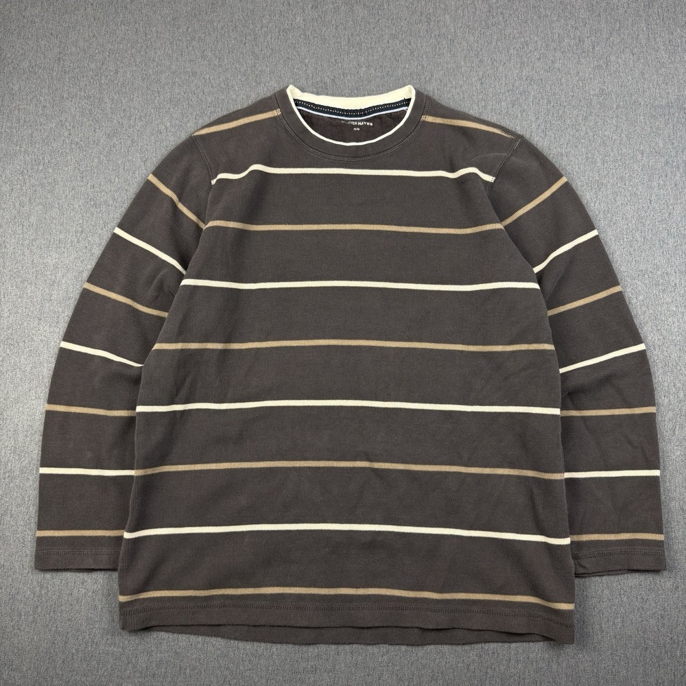 Denver Hayes Striped Long Sleeve Shirt Mens Medium Brown Earth Tone Y2K Skater